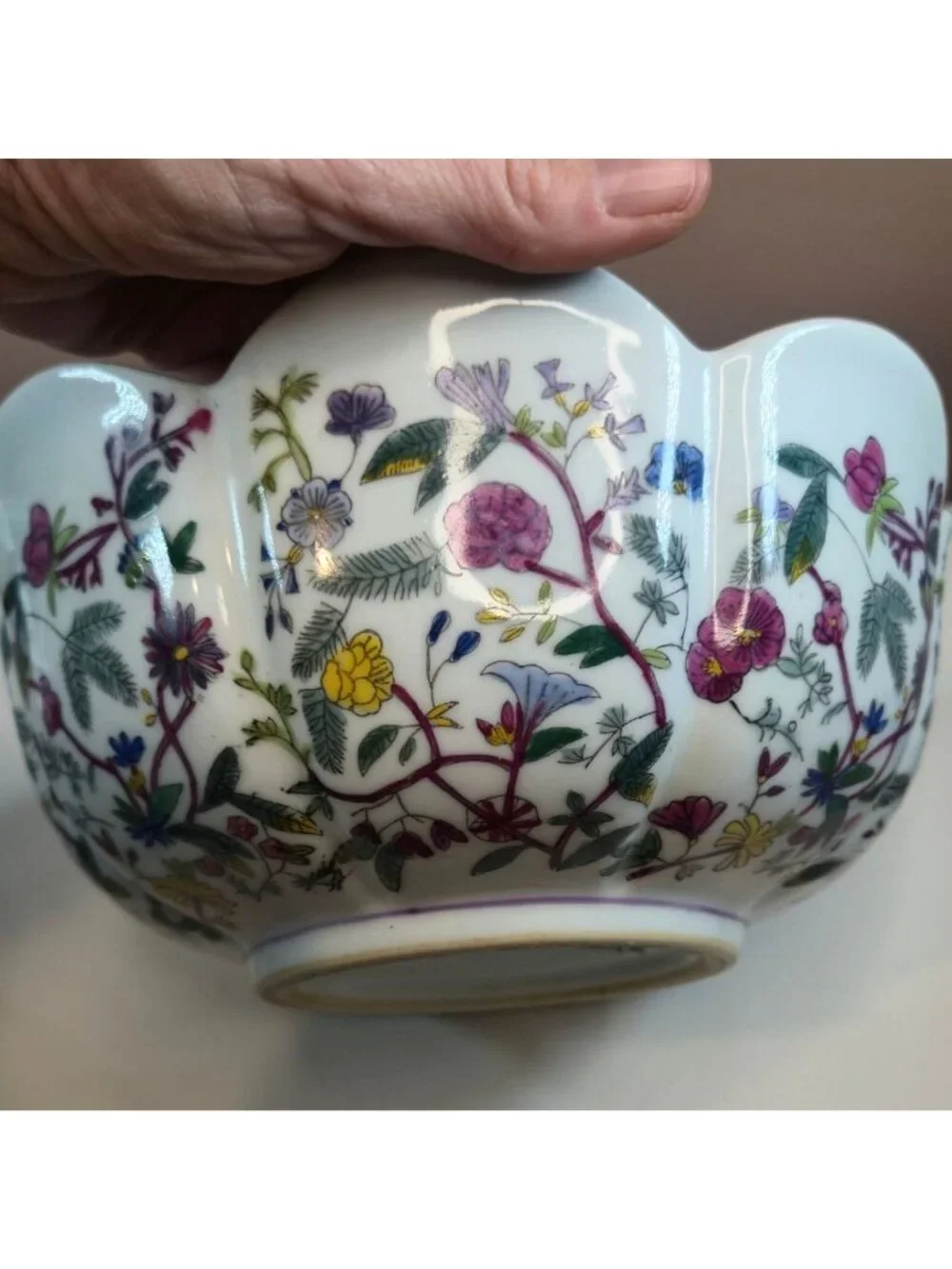 Vintage New England Pottery Floral Planter Bowl Scalloped colorful Wildflowers